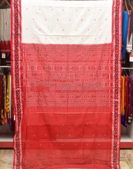 White Red Buti Cotton Saree